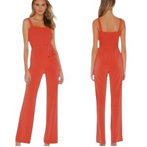 Privacy Please Abella Wide Leg Coral Jumpsuit Adjustable Shoulder‎ Straps Sz L